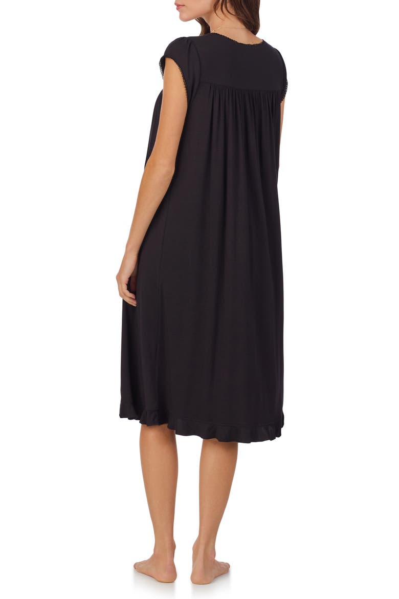 Floral Cap Sleeve Jersey Nightgown, Alternate, color, BLACK