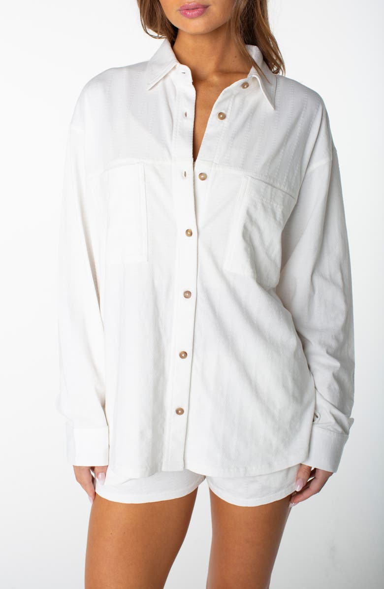 Roxy Sandpiper Cotton Button-Up Shirt, Alternate, color, Cloud Dancer