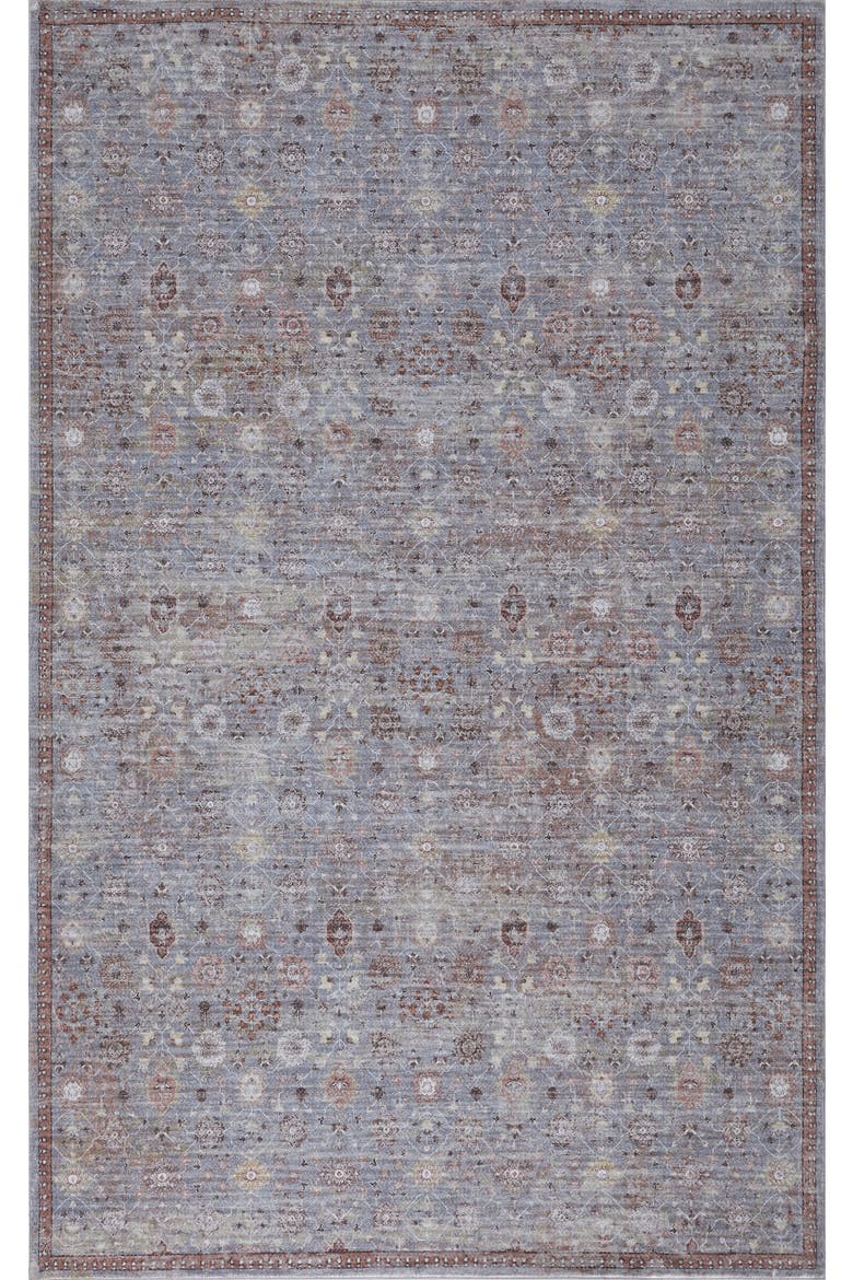 Petunia Distressed All-Over Floral Border Non-Slip Machine-Washable Rug, Alternate, color, Rose Clay/Gray