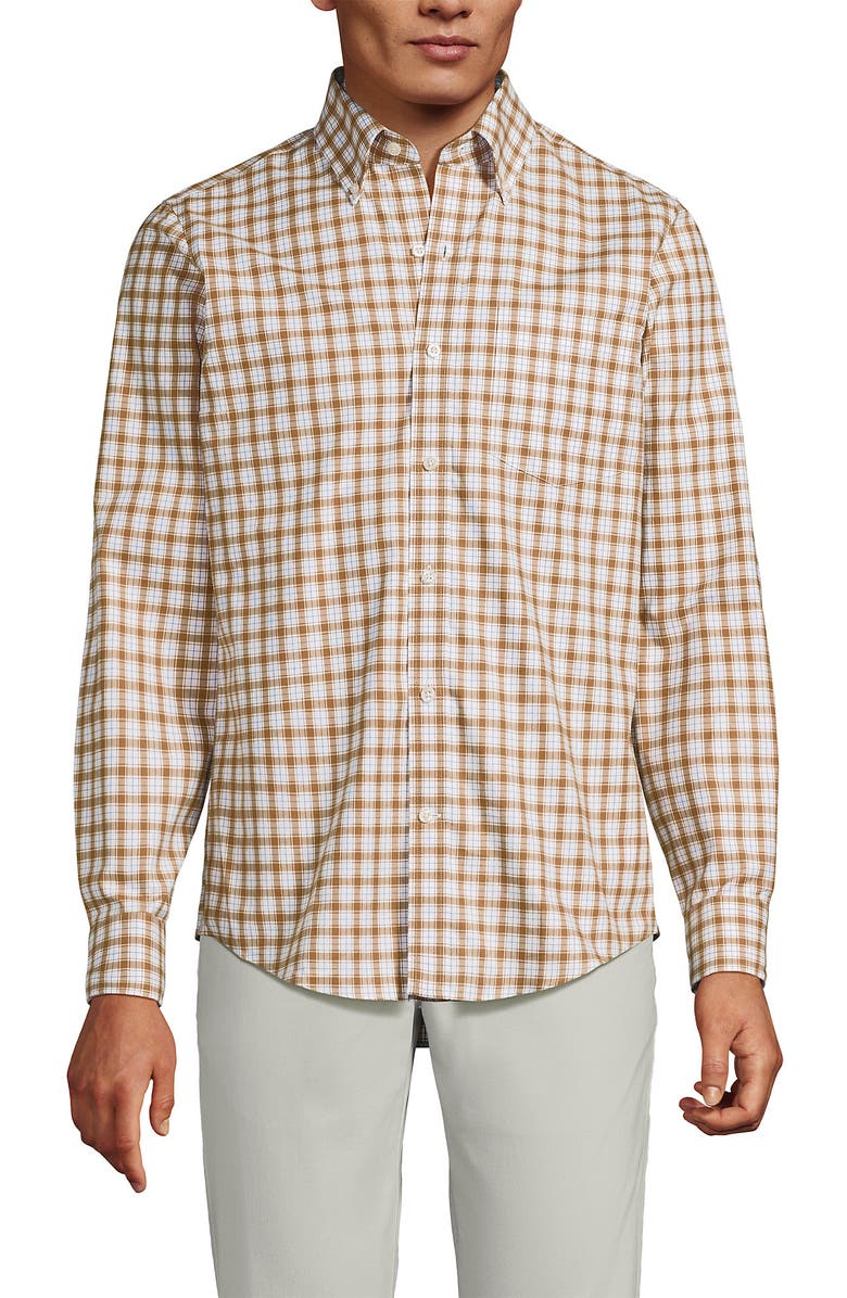 Lands' End Traditional Fit No Iron Twill Shirt, Main, color, Canyon Camel/Blue Plaid