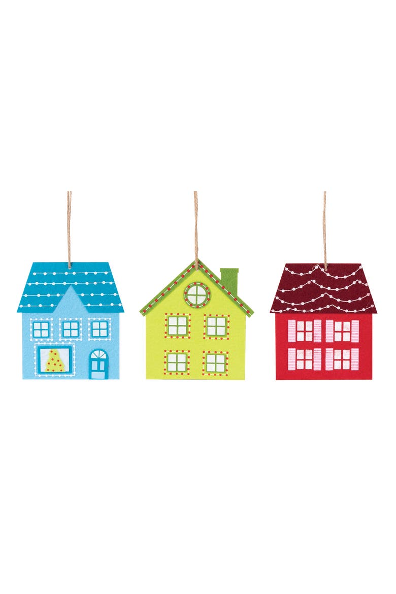 Christmas House Ornament Set of 3, Main, color, Blue