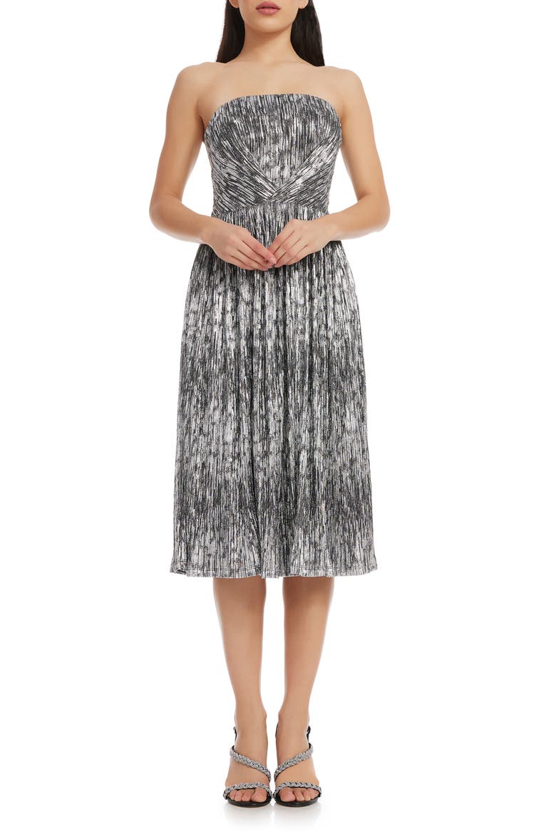 Nadine Metallic Strapless Fit & Flare Cocktail Dress, Main, color, BLACK-SILVER