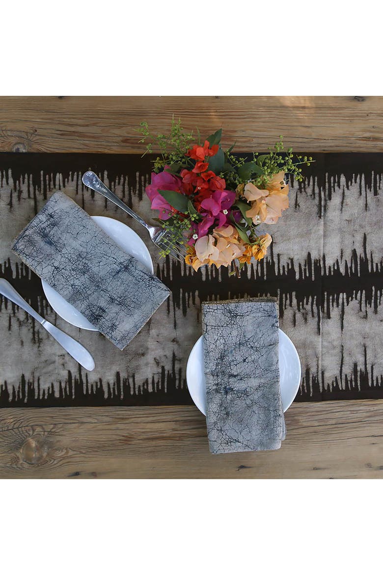 Neutral Block Print Table Runner, Alternate, color, Black