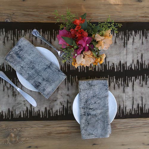 Ichcha Neutral Block Print Table Runner In Black
