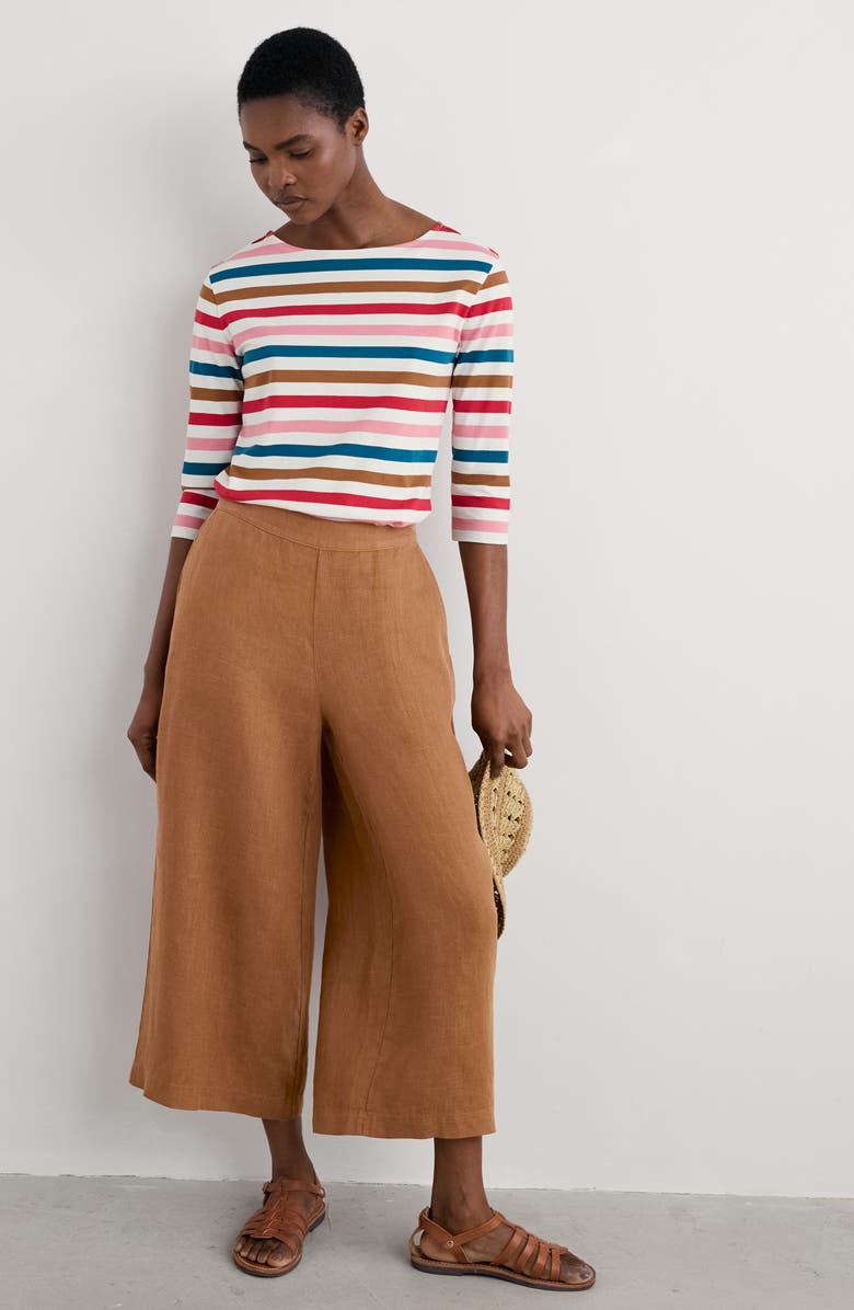 Seasalt Cornwall Sailor Stripe Three Quarter Sleeve Organic Cotton T-Shirt, Alternate, color, Quad Scallion Pink Sky