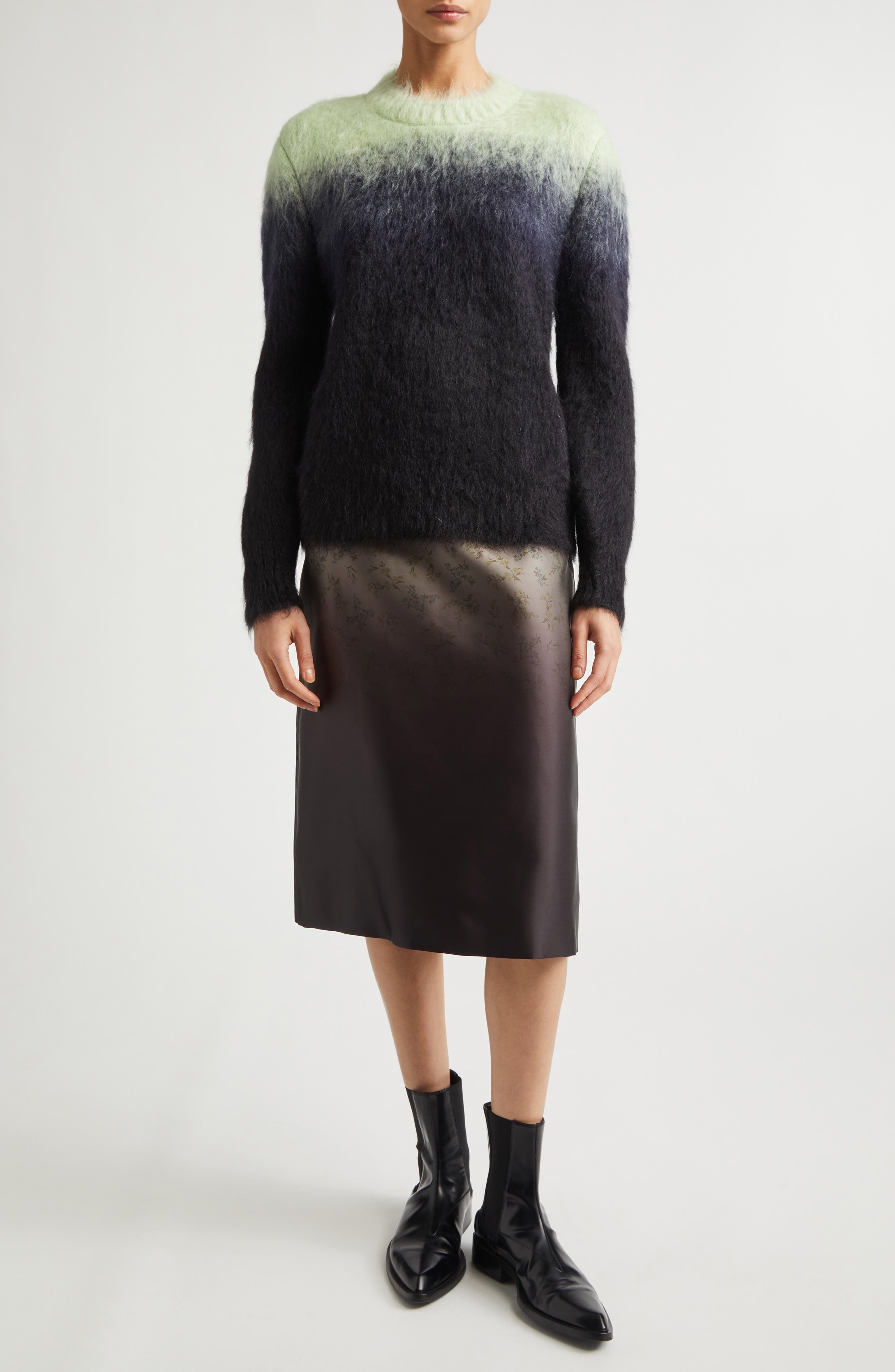 Brushed Mohair Blend Jacquard Crewneck Sweater - image 2