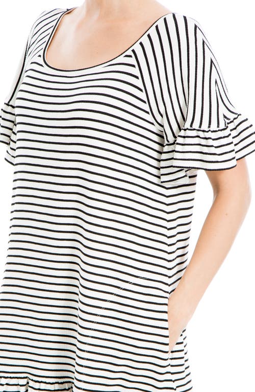 Max Studio Stripe Ruffle Short Sleeve Shift Dress