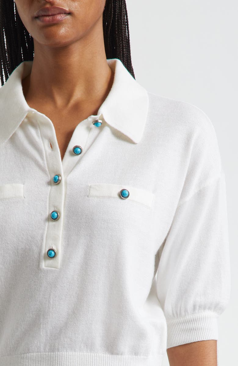 L'AGENCE Masaki Polo Sweater, Alternate, color, White/ Turquoise