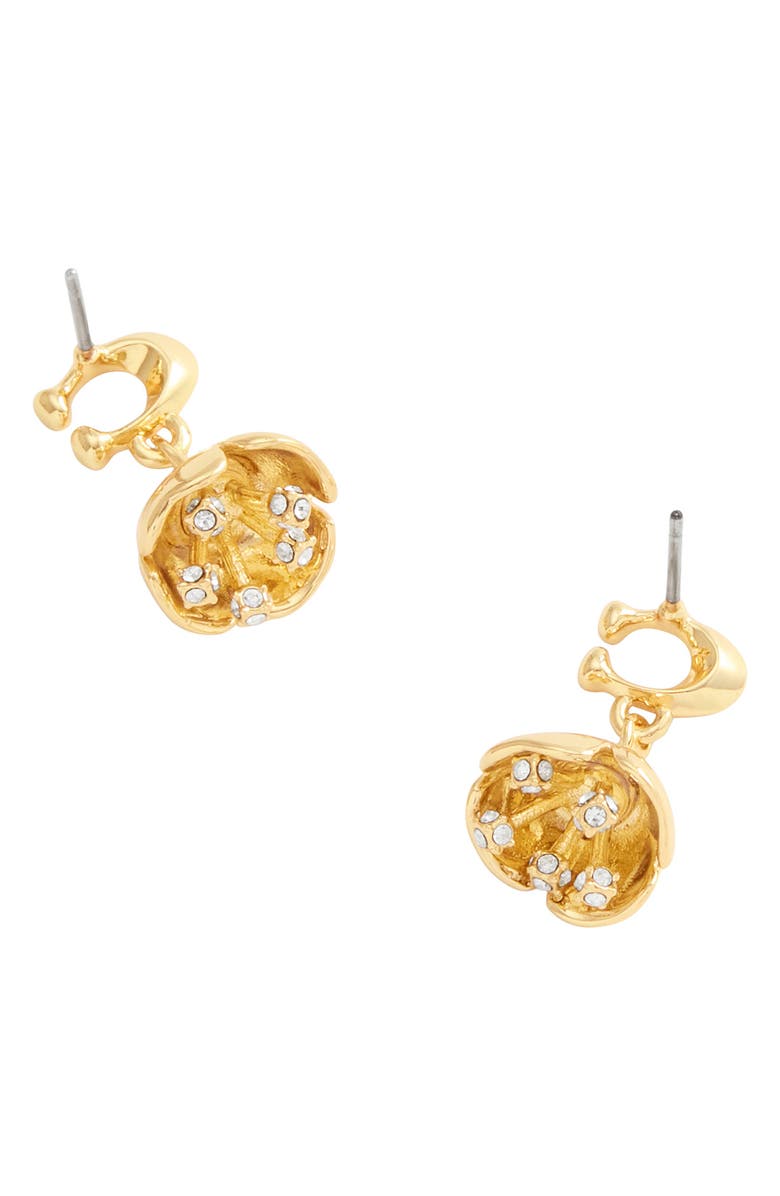 COACH Floral Drop Earrings, Alternate, color, Shiny Gold