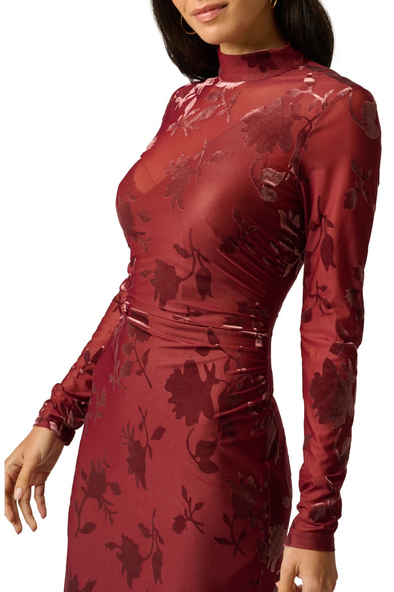 Velvet Burnout Long Sleeve Midi Dress, Alternate, color, AUBURN