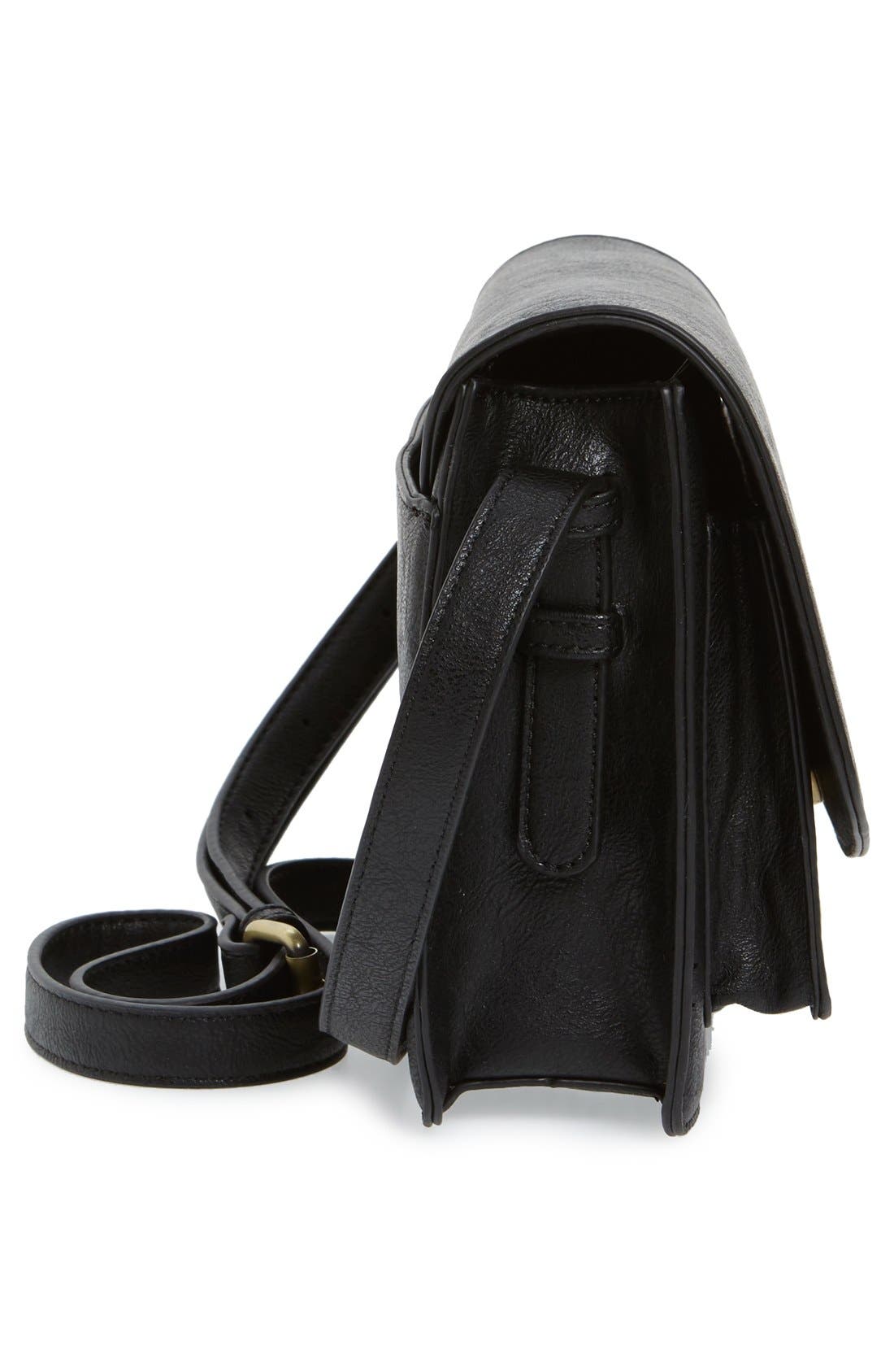 'Michelle' Faux Leather Crossbody Bag, Alternate, color, BLACK