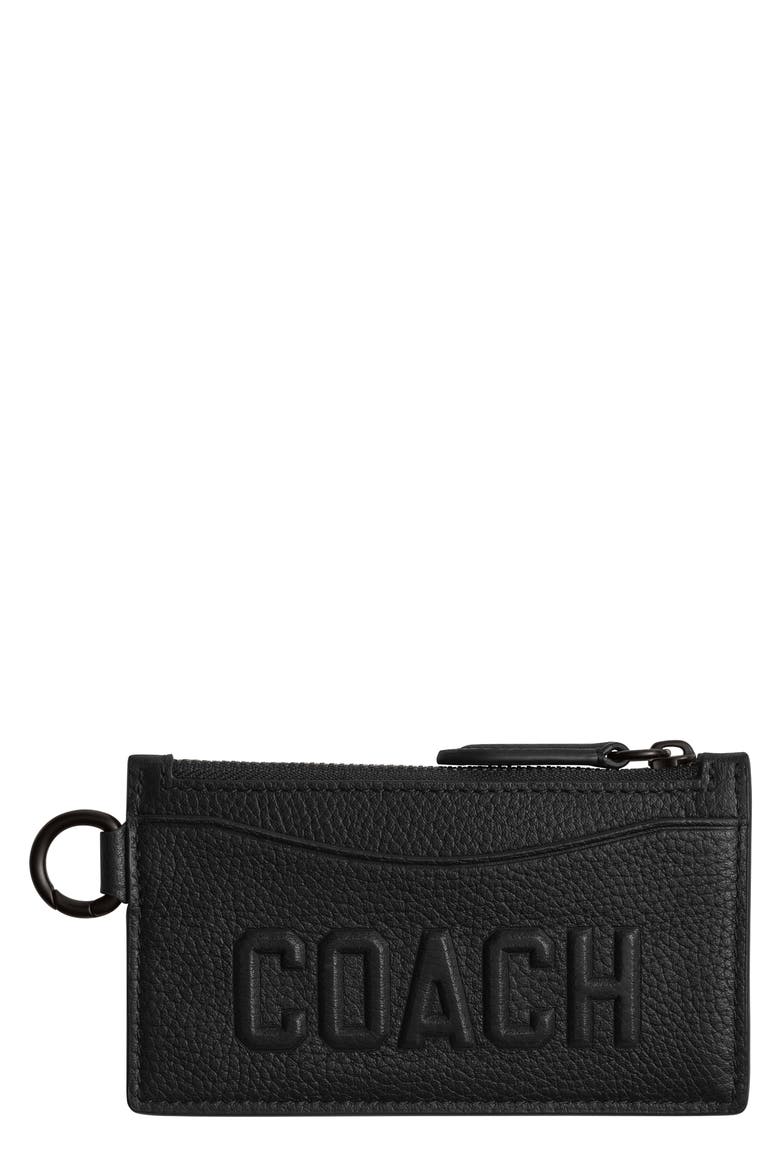 Leather Zip Card Case, Main, color, BLACK