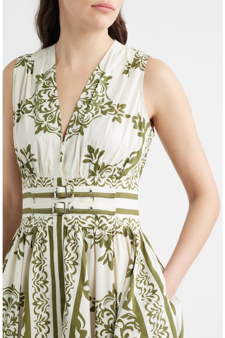 Sleeveless Belted Cotton Midi Dress, Alternate, color, OLIVE GREEN