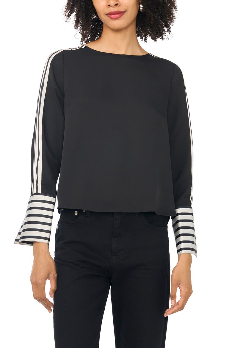 Stripe Accent Boat Neck Top, Main, color, JET BLACK