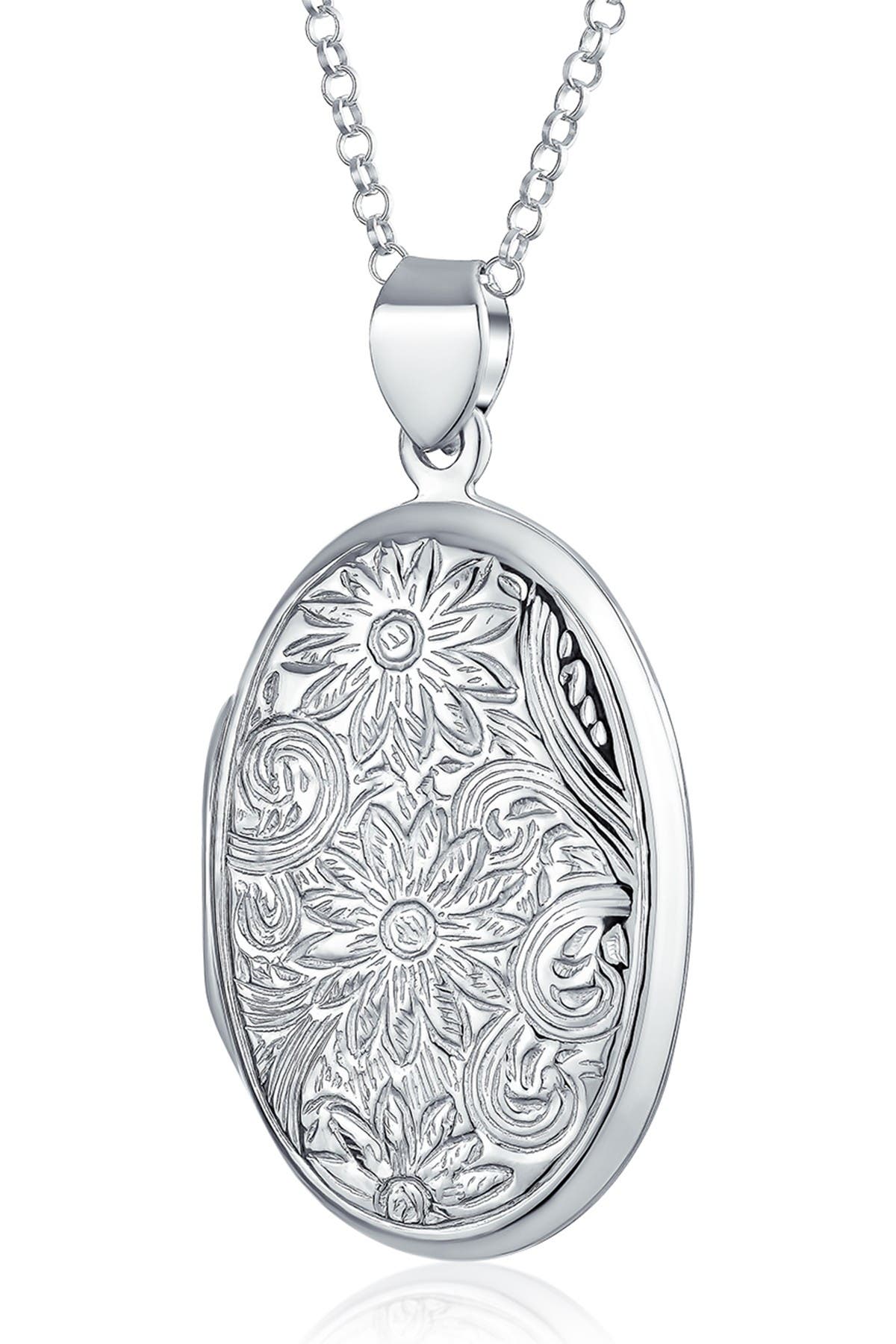 BLING JEWELRY Sterling Silver Floral Locket Pendant Necklace