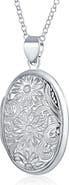 BLING JEWELRY Sterling Silver Floral Locket Pendant Necklace