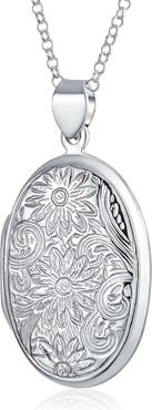 BLING JEWELRY Sterling Silver Floral Locket Pendant Necklace