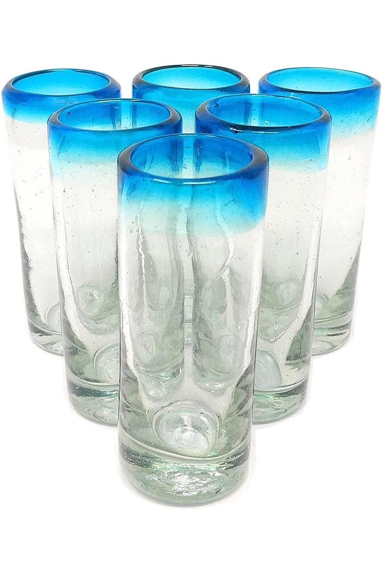 Tequila Shot Glasses - Set of 6, Main, color, Aqua Rim