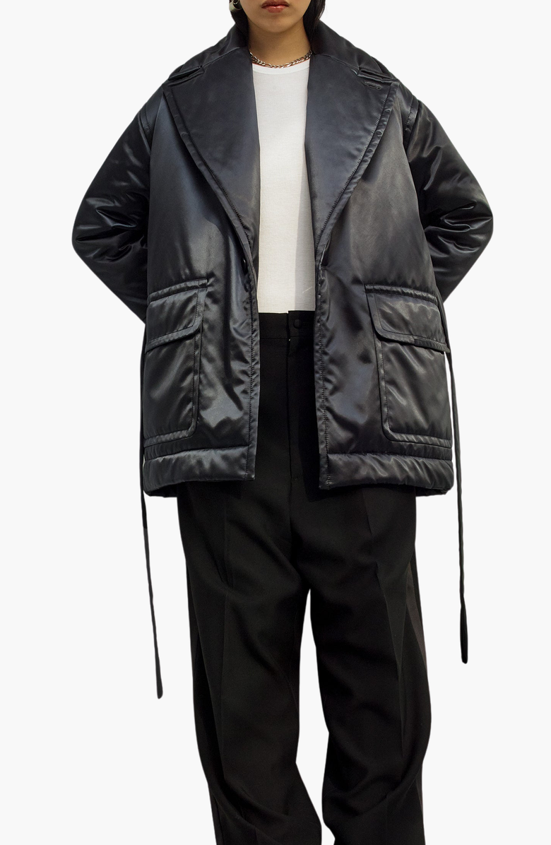 CAALO Sustainable Satin Down Coat, Alternate, color, Black