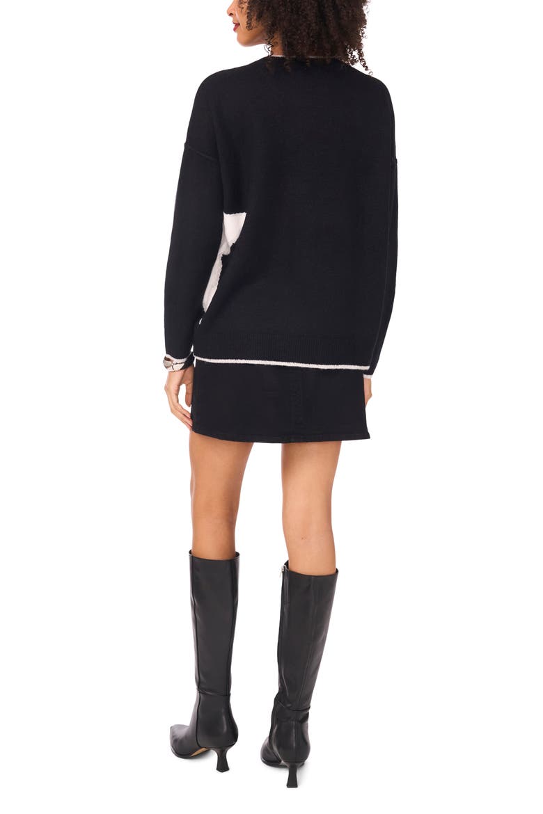 Star Detail Crewneck Sweater, Alternate, color, RICH BLACK