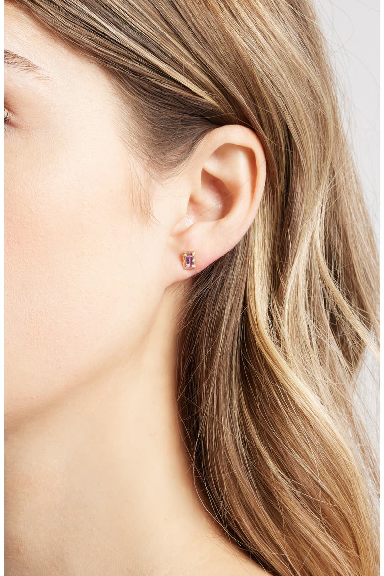 Classique Carré Semiprecious Baguette Stud Earrings, Alternate, color, PINK