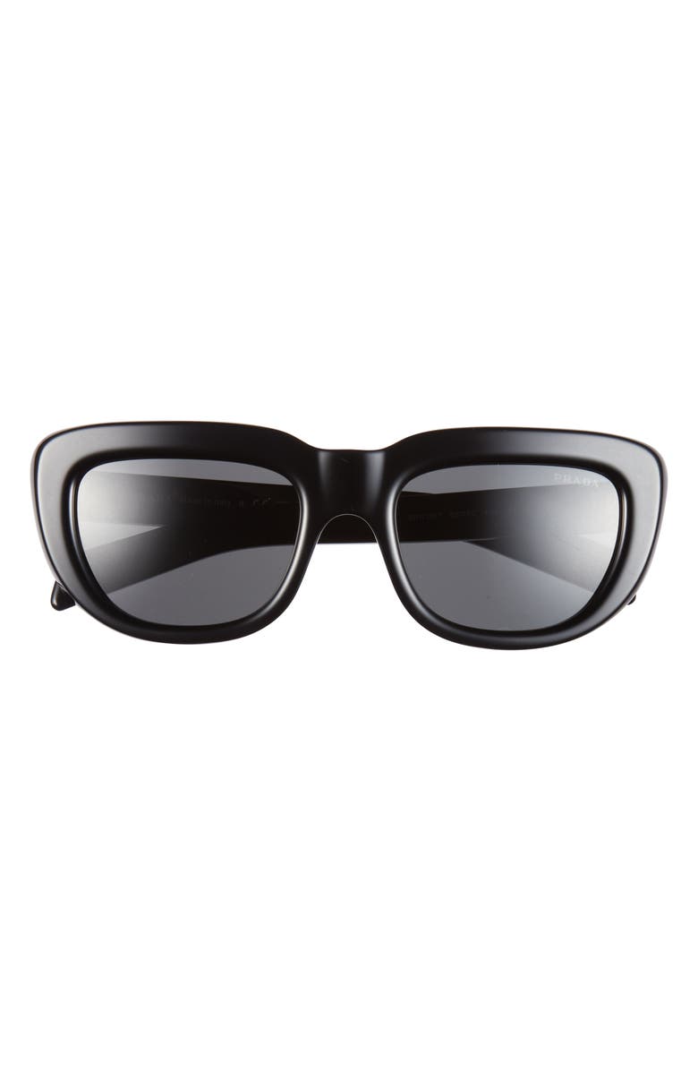 Prada 53mm Rectangular Sunglasses, Main, color, Black