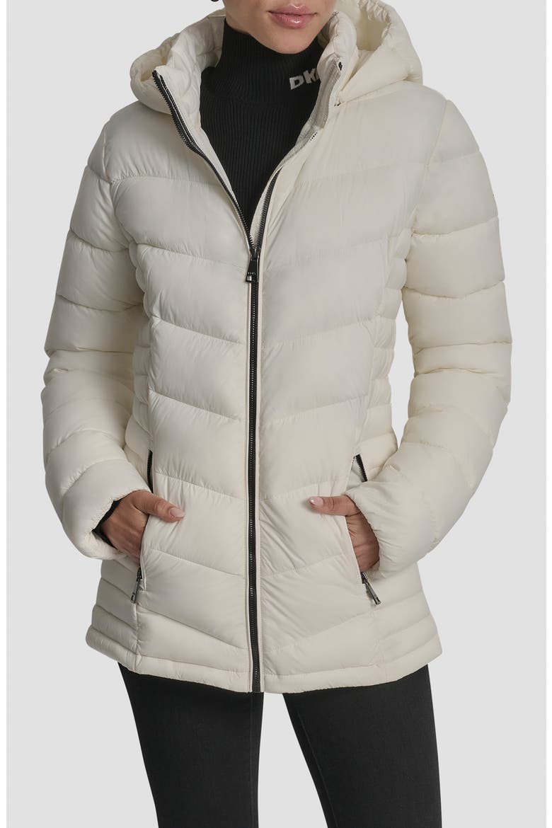 Cire Packable Hooded Puffer Jacket, Main, color, IVORY STRETCH