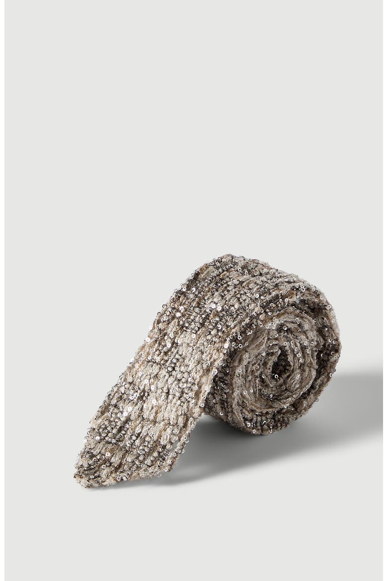 Dazzling craquelé embroidery tie in mohair and wool, Alternate, color, Silver