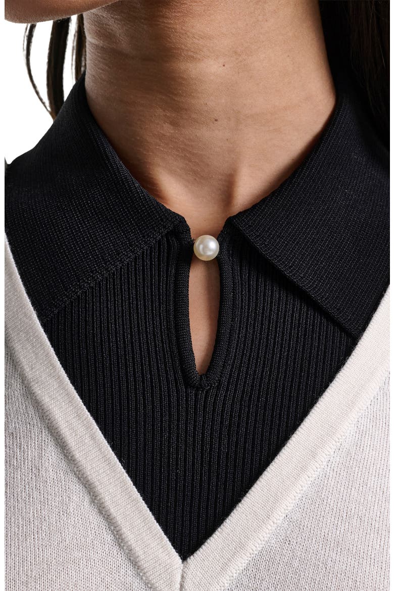 Layered Short Sleeve Sweater, Alternate, color, BIRCH/ BLACK
