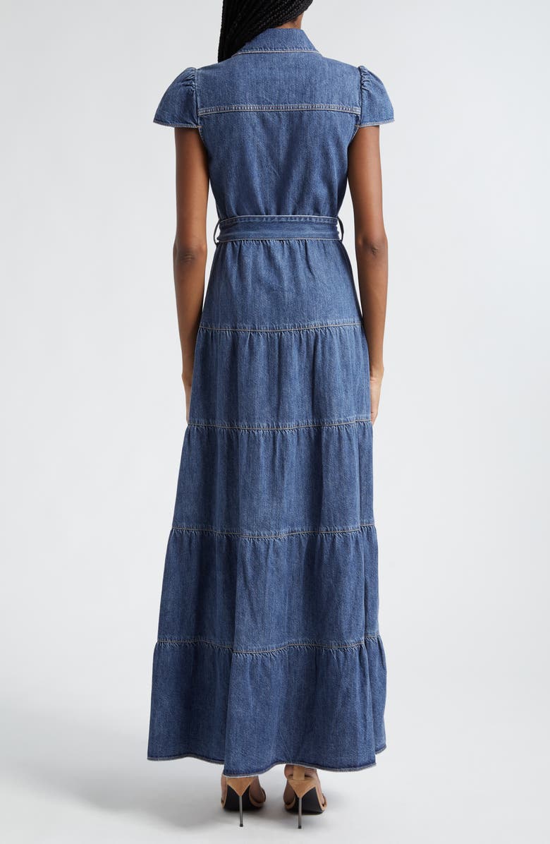 Alice + Olivia Miranda Tie Belt Denim Maxi Shirtdress, Alternate, color, 