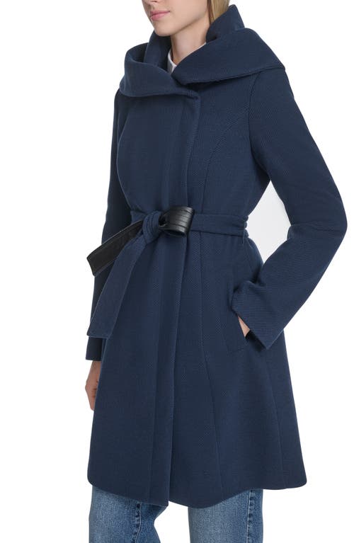 Cole Haan Twill Belted Coat In Blue