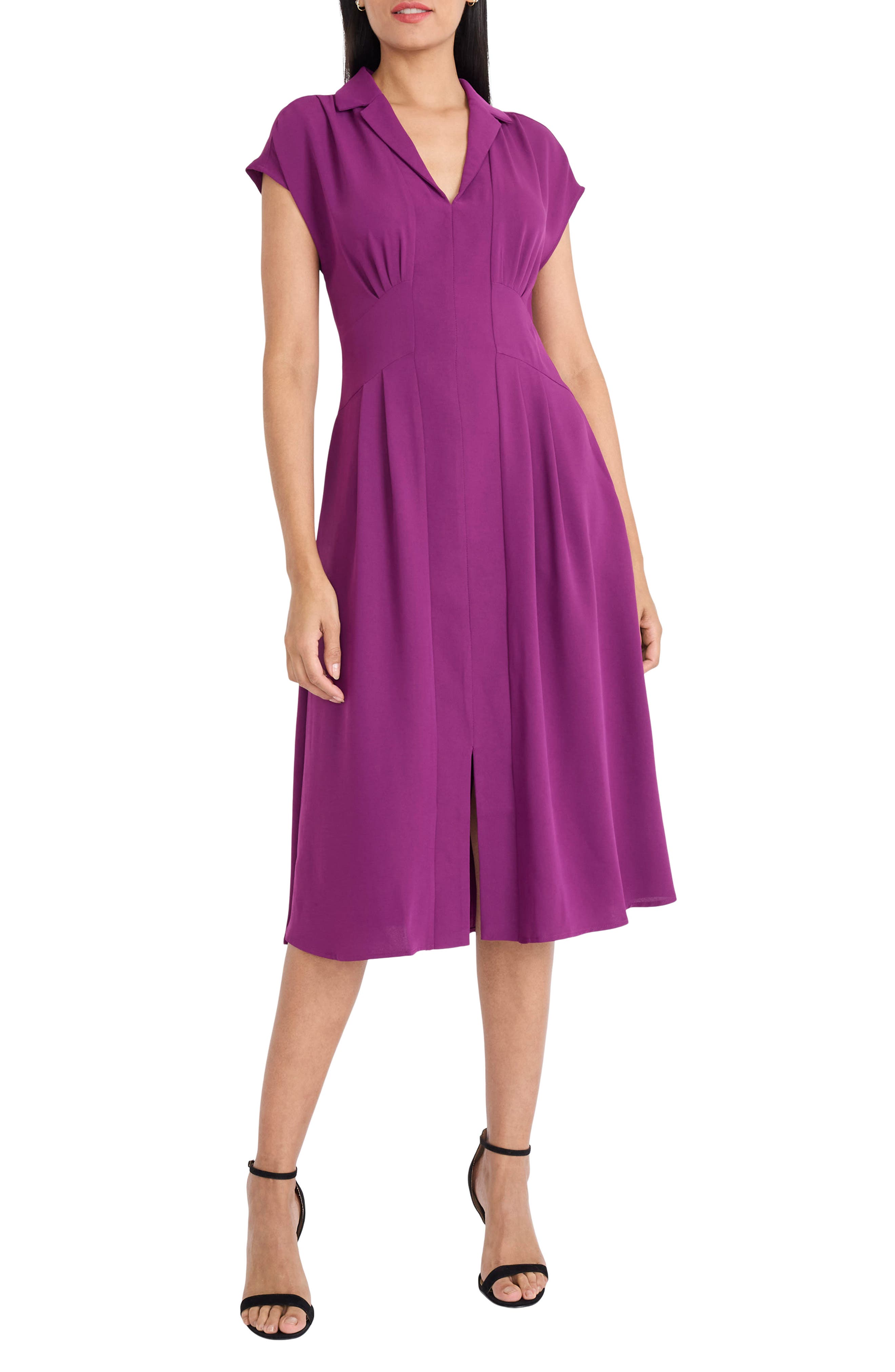 Maggy London Cap Sleeve Pleated Waist Fit & Flare Midi Dress