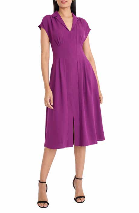 Maggy London Cap Sleeve Pleated Waist Fit & Flare Midi Dress