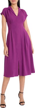 Maggy London Cap Sleeve Pleated Waist Fit & Flare Midi Dress