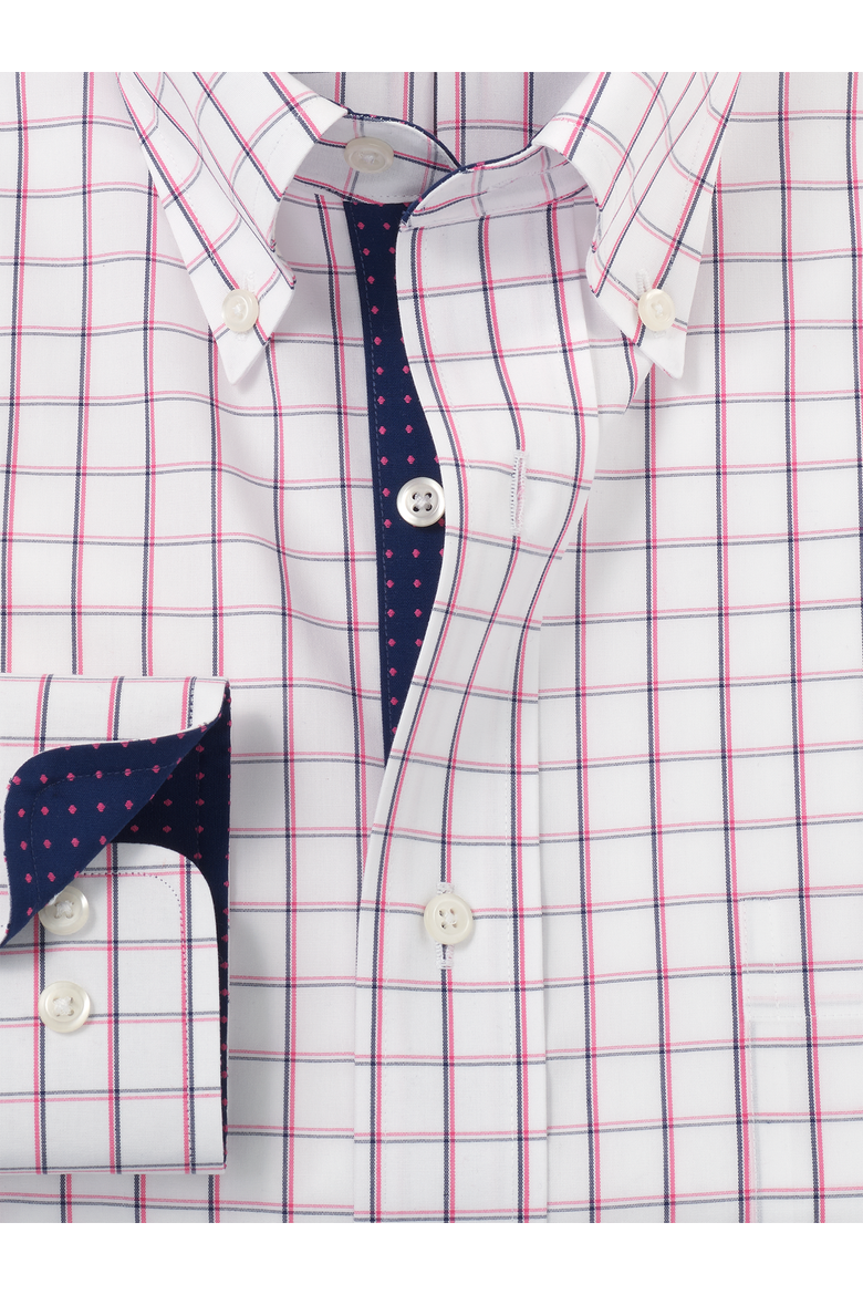 Cotton Buttondown Collar Poplin Tailored Contrast Trim Button Cuff Long Sleeve, Alternate, color, Navy/Pink