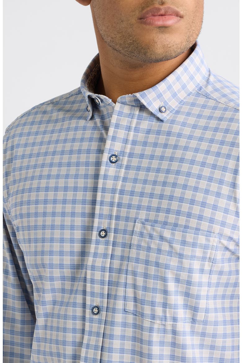 XC+™ Motion Gingham Check Knit Button-Up Shirt, Alternate, color, TAN/ NAVY TWO-TONE GINGHAM