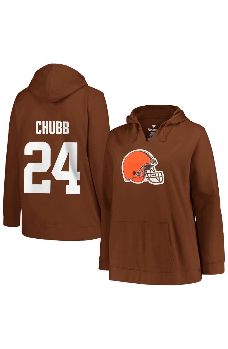 PROFILE Women's Profile Nick Chubb Brown Cleveland Browns Plus Size Player Name & Number Pullover Hoodie, Main, color, 