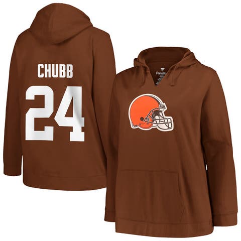 Women's Profile Nick Chubb Brown Cleveland Browns Plus Size Player Name & Number Pullover Hoodie