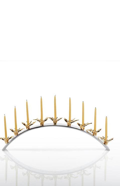 Dove Menorah Gold Plate Silver
