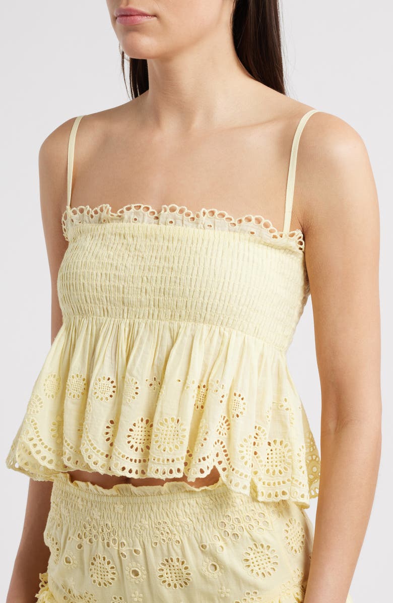 LoveShackFancy Condie Smocked Scalloped Camisole, Alternate, color,