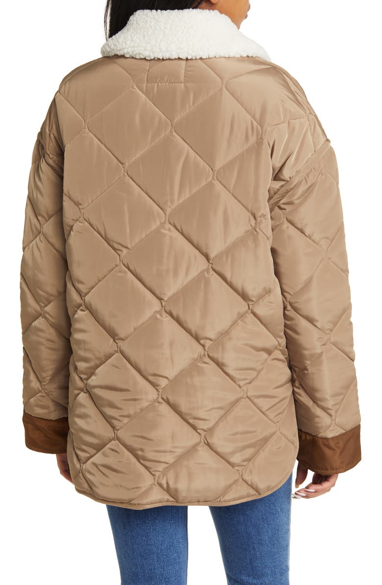 Lucky Brand Oversize Faux Shearling Collar Quilted Coat, Alternate, color, 