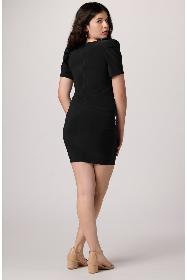 Fitted Puff Sleeve Dress in Longer Length, Alternate, color, Black