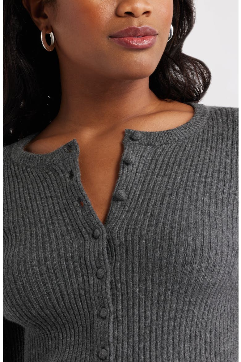 Ribbed Crewneck Cardigan, Alternate, color, GREY MEDIUM CHARCOAL HEATHER