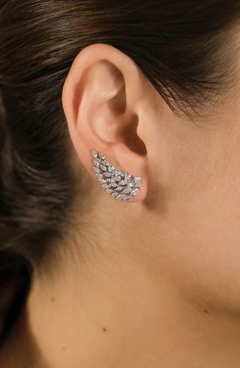 Sterling Forever Ryan Cubic Zirconia Ring Ear Crawlers, Alternate, color, Silver