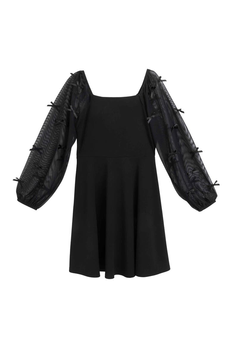 Kids' Mesh Sleeve Fit and Flare Dress, Main, color, BLACK