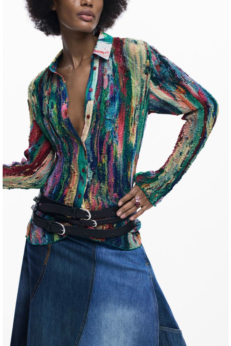 Textured Button-Up Shirt, Alternate, color, GREEN MULTI