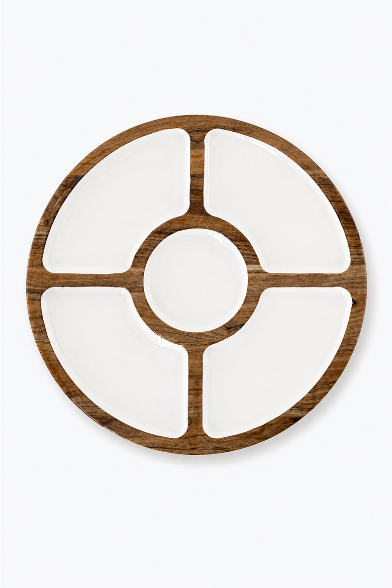 Wood + White Collection Mango Wood Compartment Lazy Susan, Alternate, color, White, Brown