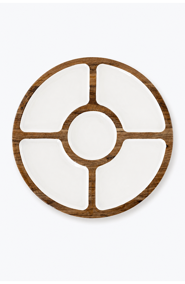 Jeanne Fitz Wood + White Collection Mango Wood Compartment Lazy Susan, Alternate, color, White, Brown