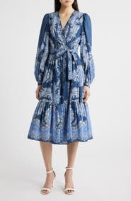 KOBI HALPERIN Kai Print Long Sleeve Midi Dress