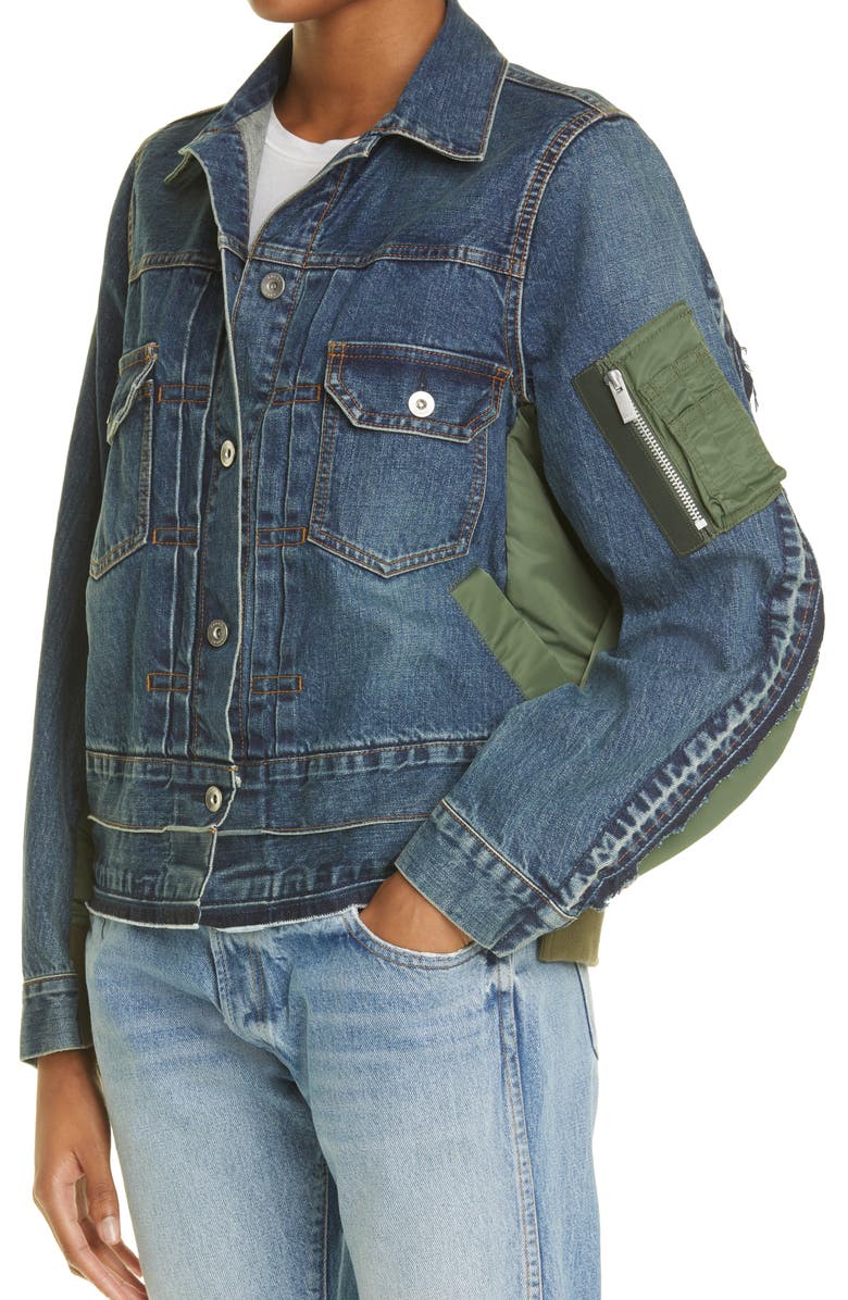 Sacai Hybrid Denim MA-1 Jacket, Alternate, color, Blue